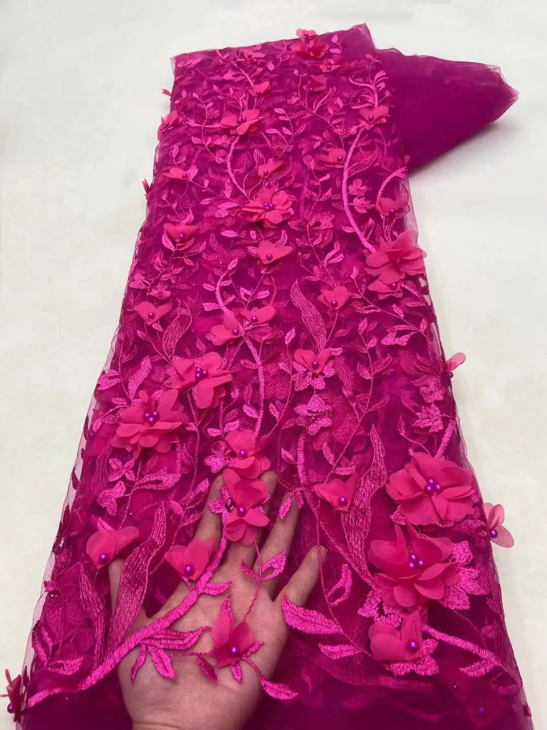 Африканская 3D Цветочная кружевная ткань 2021 французская Тюлевая приклеенная