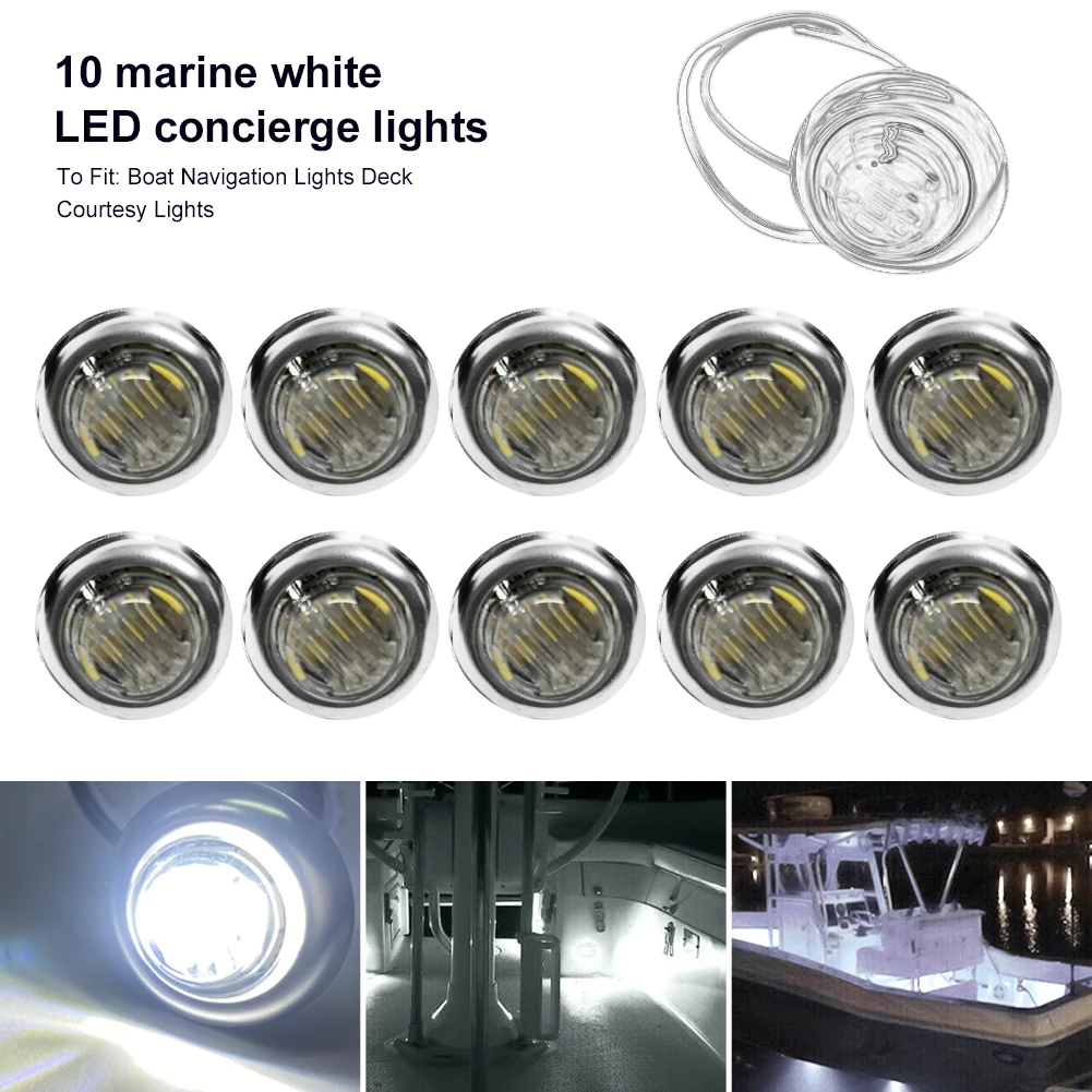 

10PCS LED Marine Boat Courtesy Light 12V 3LED Waterproof 3/4" Round Boat Interior Navigation Lighting Truck Side Marker Lights