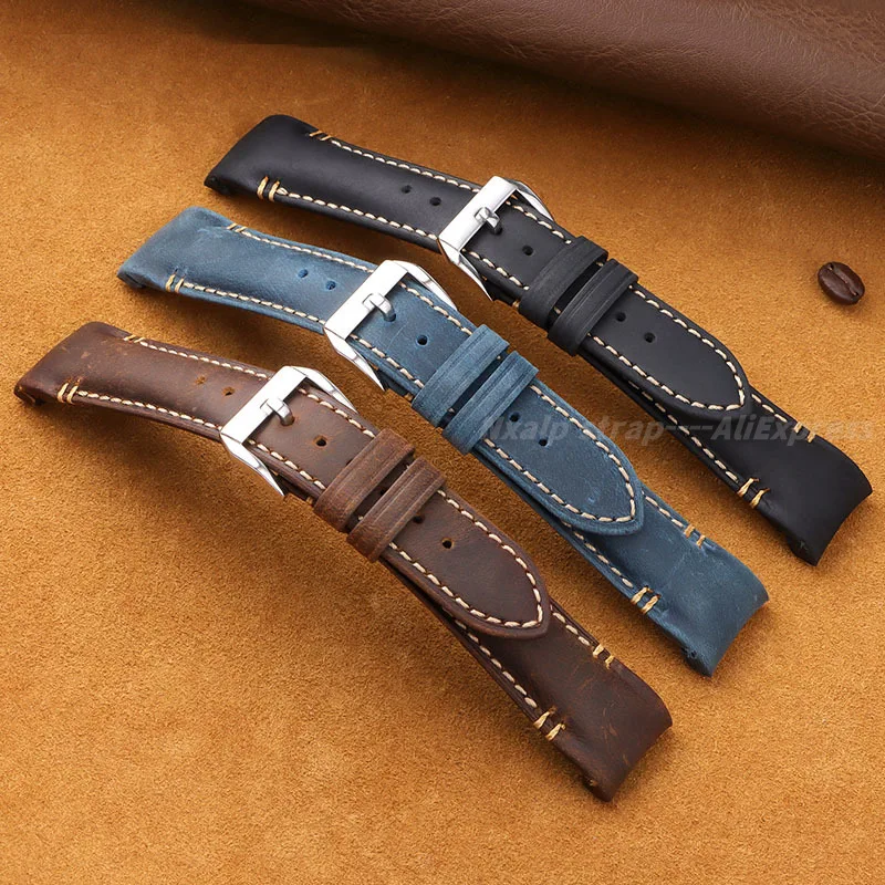 Высококачественный ремешок для часов из воловьей кожи с изогнутым концом 20 мм 22