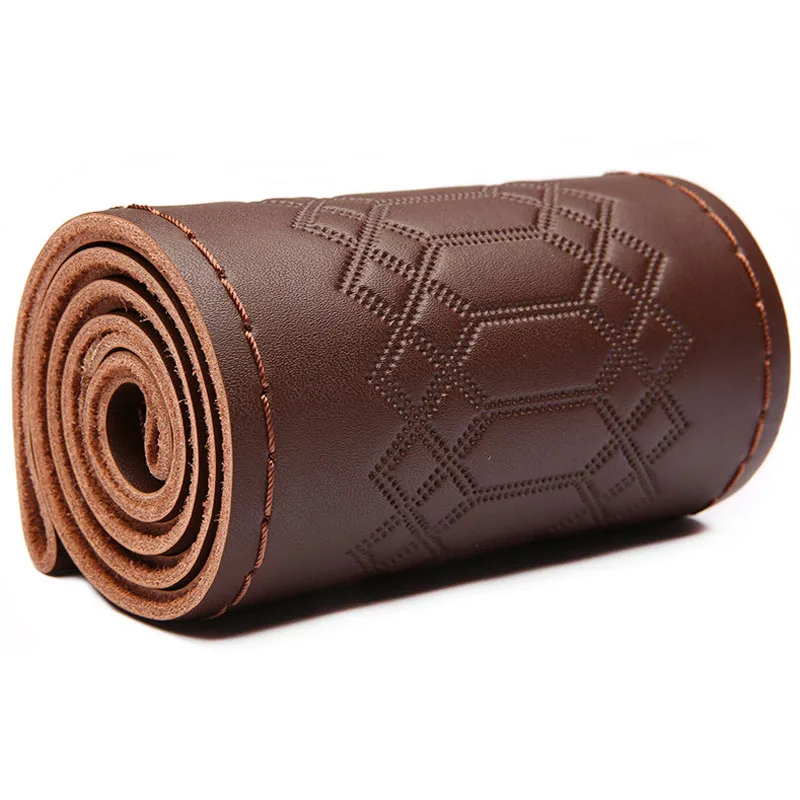 

15 дюймов/38 см DIY натуральная кожа плетеный чехол на руль автомобиля противоскользящая пленка для вышивки рулевого колеса с игольной нитью