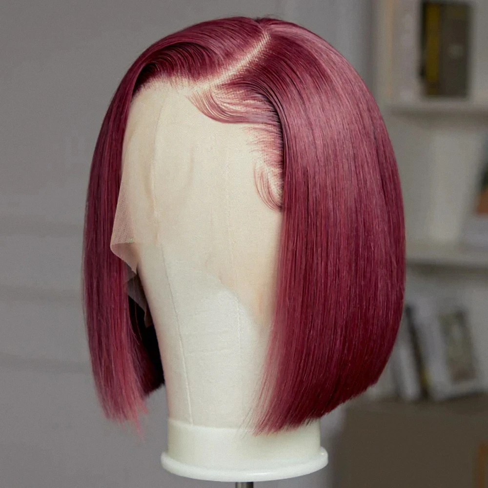 

Reddish Purple Colored Short Bob Wig Human Hair Wigs Side Part Bob Human Hair Wigs For Black Women Colored Brazilian Hair Wigs