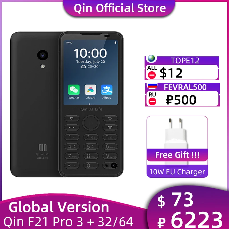 Global Version Qin F21 Pro 3GB 32/64GB Mobile Phone 2.8'' IPS Screen 480*640P 5MP Rear Camera Cellphone 2120mAh Android Phone