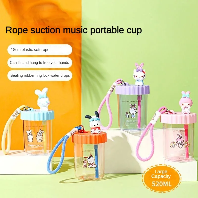 

Hello Kitty My Melody 520 мл пластиковые бутылки для воды Sippy Cup Студенческая портативная с веревкой устойчивая к падениям прозрачная бутылка для воды