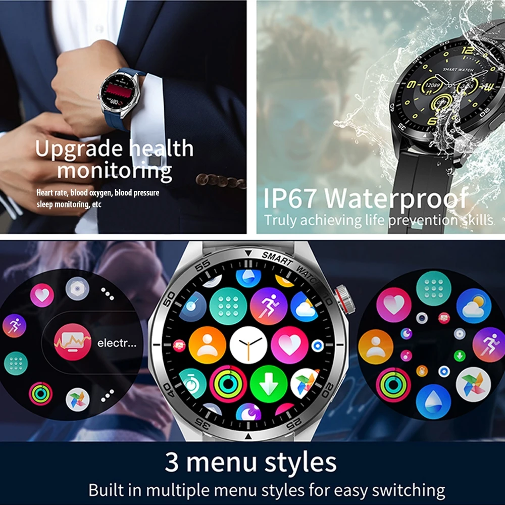 Смарт-часы для Android IOS ECG мужские часы 4 Pro AMOLED HD экран Bluetooth звонки GPS фитнес-трекер +