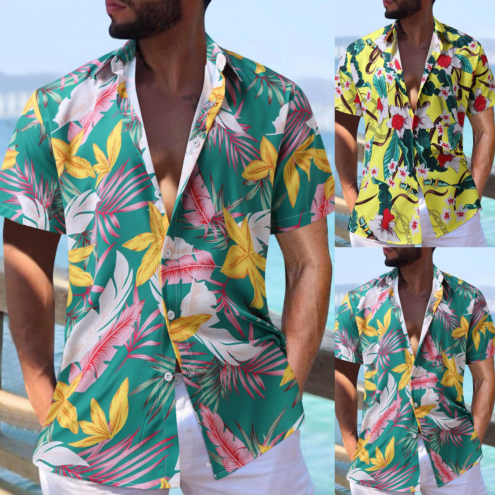 

Men Summer Printed Turndown Collar Casual Single Breasted Short Sleeve Shirts Thermal Shirts Men Long Sleeve Button Shirt