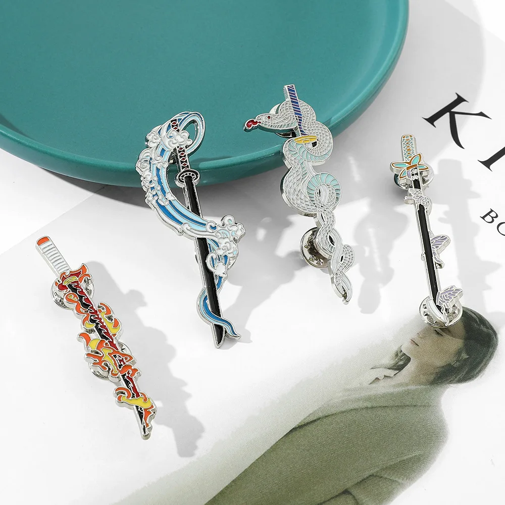

Demon Slayer Cosplay Nichirin Sword Brooch Pin Kyojuro Shinobu Giyu Iguro Bag Pendant Fans Collection Props