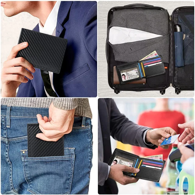 Slim Minimalist Tri-Fold Wallet Carbon Fiber RFID Blocking Men's Wallet With ID Window and 9 Card Slots 6