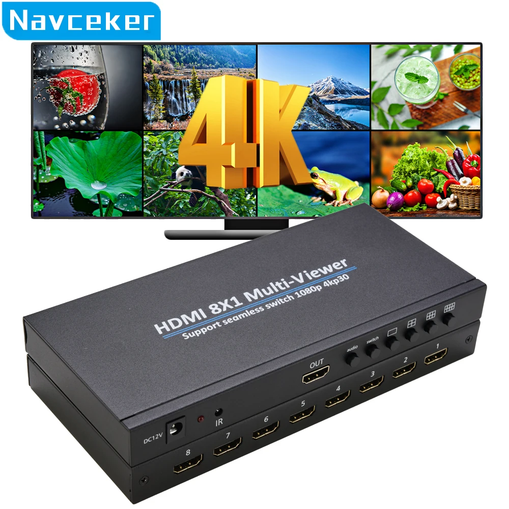 Navceker-multivisor 4K compatible con HDMI, 4 en 8 en 1, salida 1080P, pantalla cuádruple, HDMI, interruptor sin costuras con IR