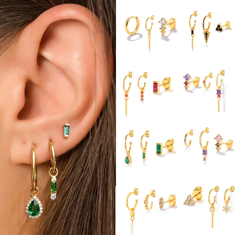 

CANNER Wedding Earring Sets For Multiple Piercings Colored Zirconia Brinco Feminino Ouro 18k Original Stud Earrings For Women
