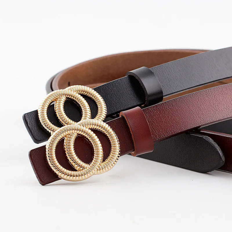 

Cowhide Women Genuine Leather Belts Retro Waist Strap Designer Gold Metal Buckle Female Ladies Waistband All-match Jeans Belt