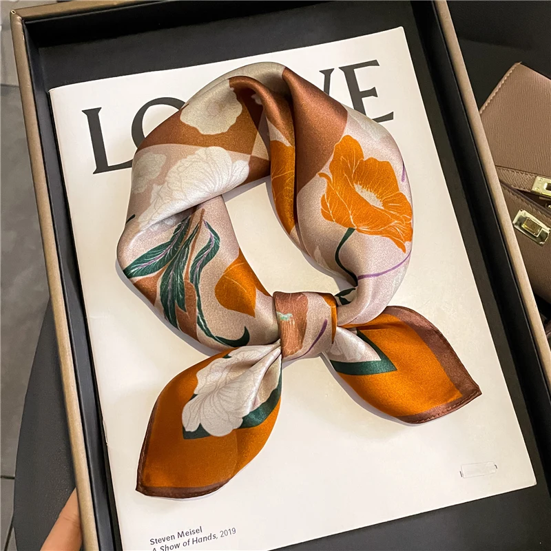 

Design 100% Silk Square Scarf Women Luxury Print 53cm Hair Hand Wirst Foulrad Female Headband Bandana 2022 New Small Echarpe