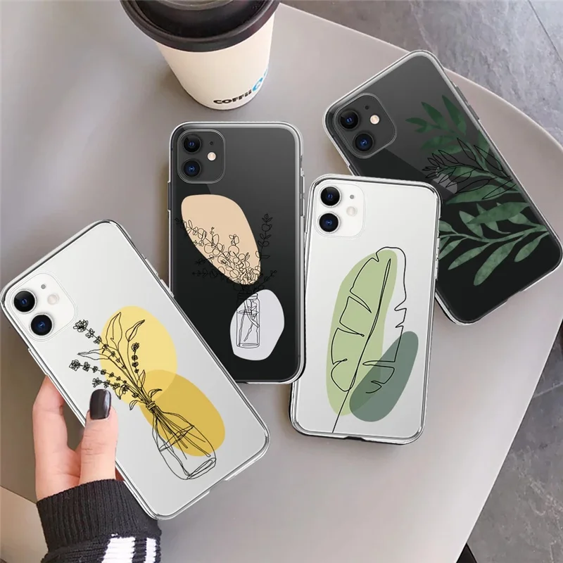 

Simple Plum Blossom Leaf Phone Case For iPhone 13 12 11 Pro Max Mini XS XR X 7 8 Plus SE 2020 Soft Transparent TPU Cover Capa
