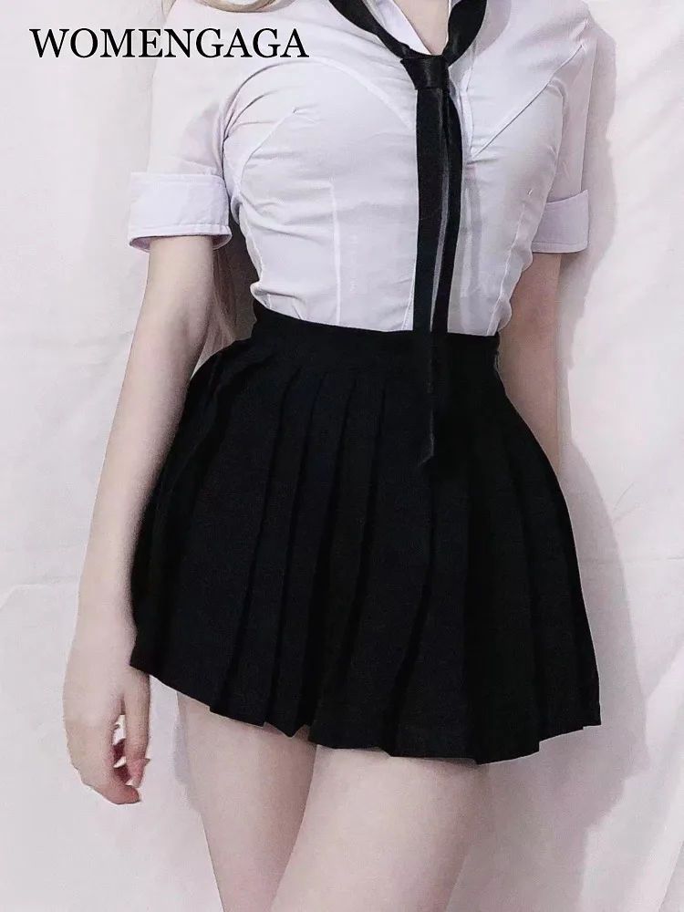 

Pleated WOMENGAGA Sexy Short Skirt JK Short Skirts Fashion Korean Women 2022 Summer Black Cute Loli Sweet Girl Female U8HS