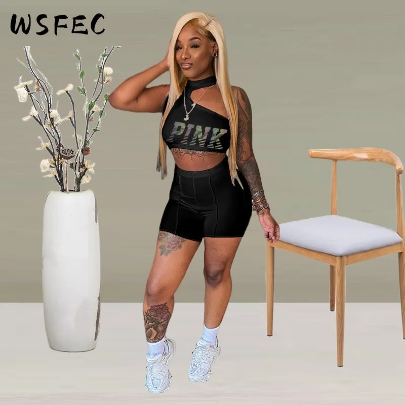 

WSFEC Лето 2023, женские комплекты, однотонные Асимметричные короткие костюмы без рукавов, повседневные сексуальные спортивные комплекты из двух предметов, женские наряды