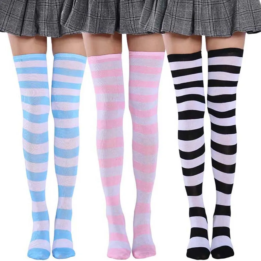 2021 New Socks Long Tube Ladies Japanese Blue and White Striped Over-knee Socks Thigh Socks Thigh High Stockings Knee High