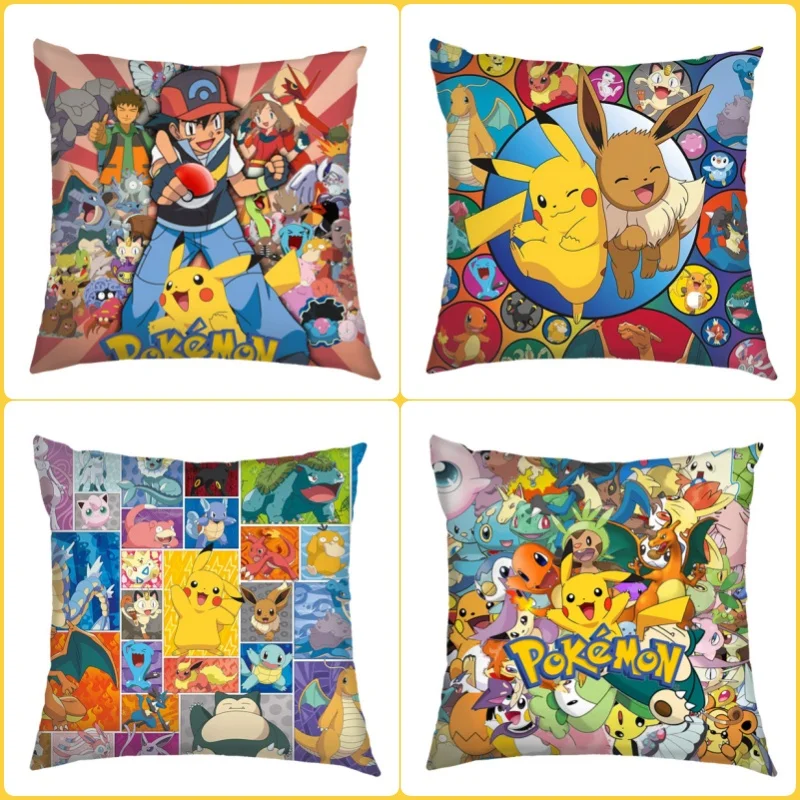

Anime Pokemon Cartoon Pillow Cover 45X45Cm Square Pikachu Pillowcase Office Home Sofa Decor Cushion Cover Toys Comfort Gifts