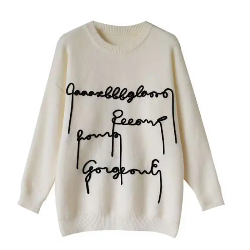 

Женский свитер с принтом, вязаный пуловер оверсайз, Зимний милый Повседневный женский джемпер в Корейском стиле, Y2K женская одежда
