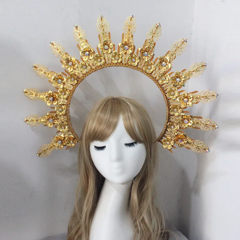 

Anime Lolita Crown Headband Golden Halo Mary Goddess Crown Wedding Party Headwear Halloween Costume Hair Accessories
