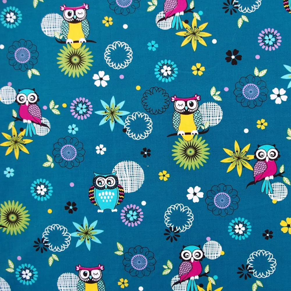

1 Yard Cotton Woven Fabric For Cloth, Bag, Bedding, Owl, Branch and flower , Width=140cm