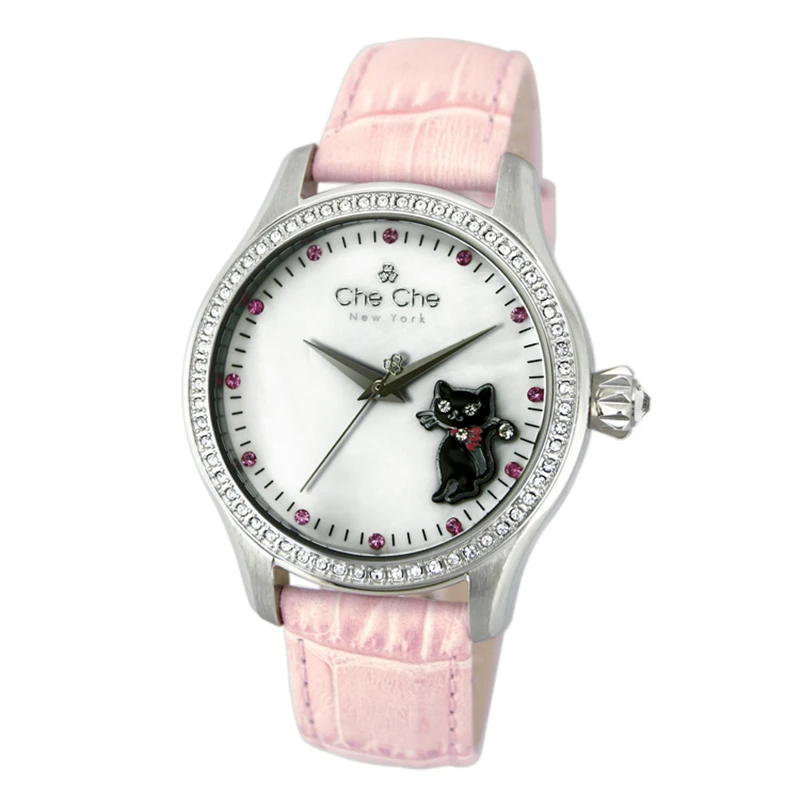 

CHE CHE CC0016-B Women Watch leather strap light luxury spirit cat retro diamond dial quartz Women's watches