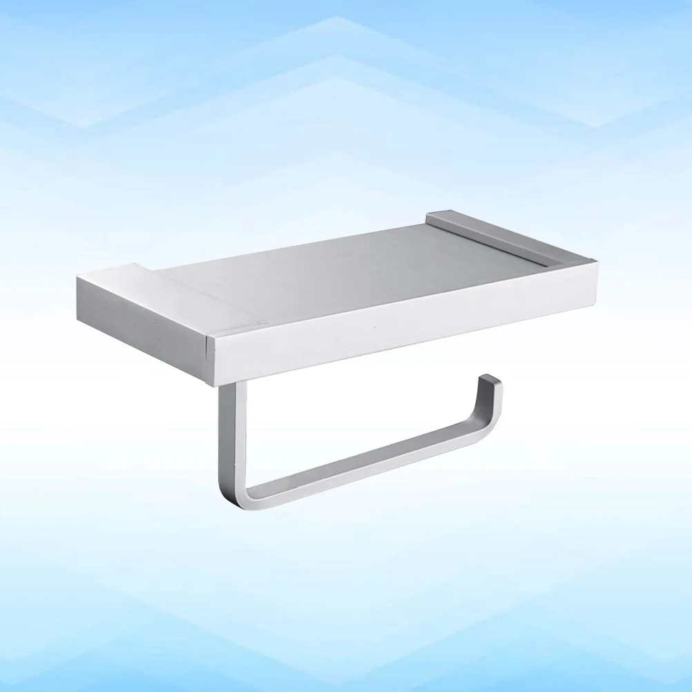 

1pc Tissue Holder Aluminum Wall-mounted Durable Roll Paper Holder Organizer Holder Rack with Cellphone Tray Home