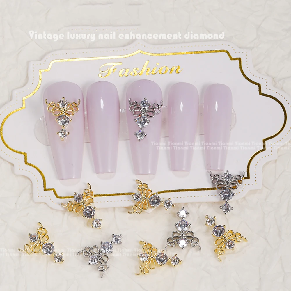 

Vines Bow: Lavish Necklace Nail Charms Vintage Royal Lady Girl Finger Ornaments Metallic Enhancements Diamonds Nail Jewellery 3D