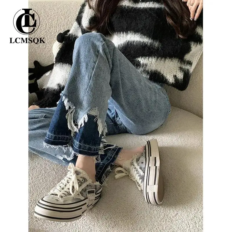 Y2k Vintage Clothes Newjeans Straight Leg Jeans Woman High Waist Women's Pants Korean Fashion Denim Streetwear Female Clothing