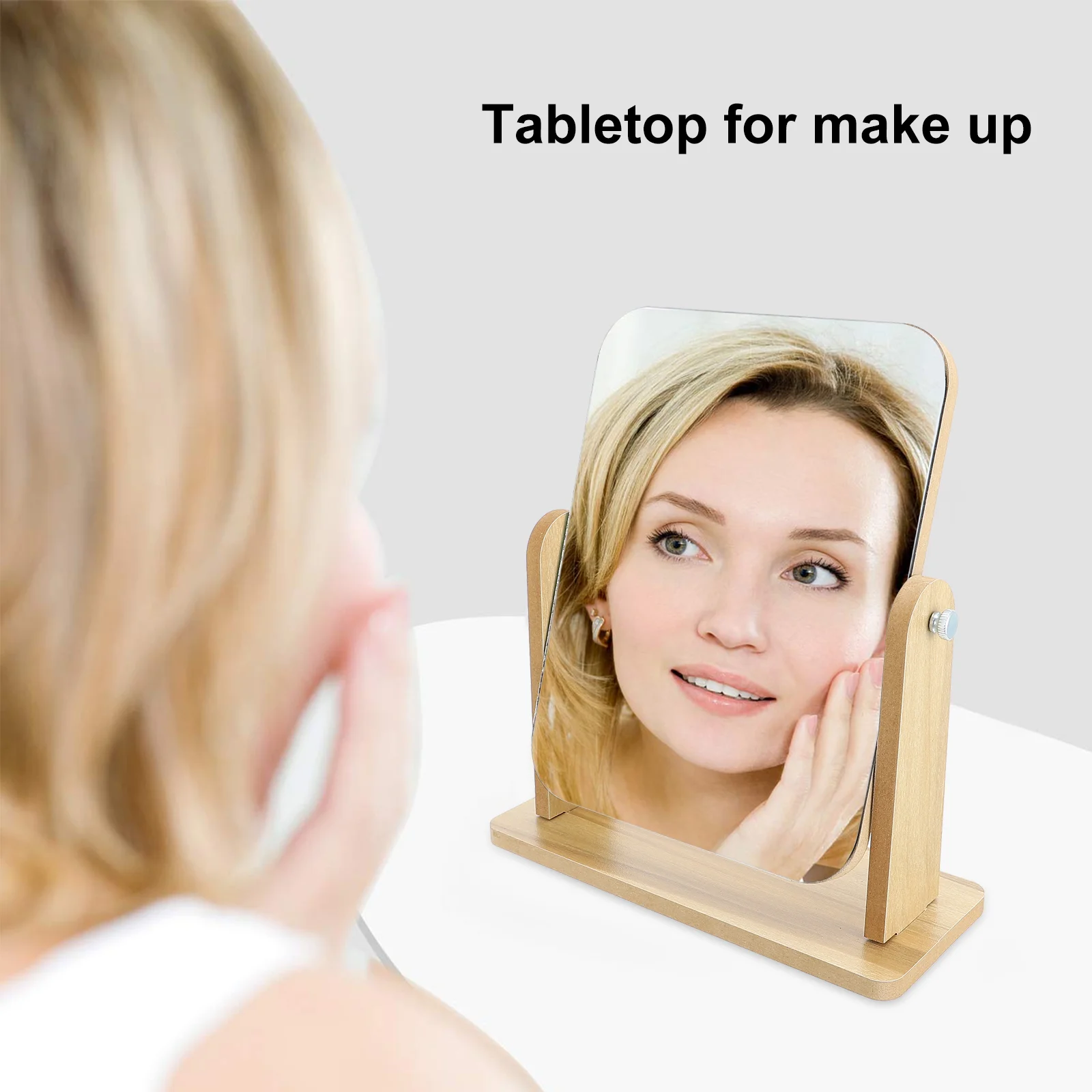 

Mirror Makeup Vanity Swivel Magnifying Stand Double Desk Sided Table Wood Standing Face Portable Bathroom Bedroom Handheld