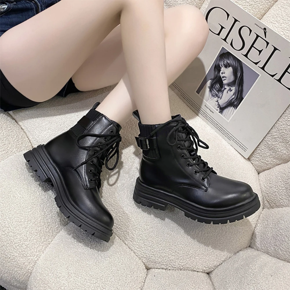 Martin boots women's platform yellow shoes lace-up thick heel ankle boots Mountaineering motorcycle boots students