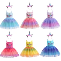 unicorn dress girls short skirt summer rainbow sling skirt printed mesh skirt festive party show dress show host dress
