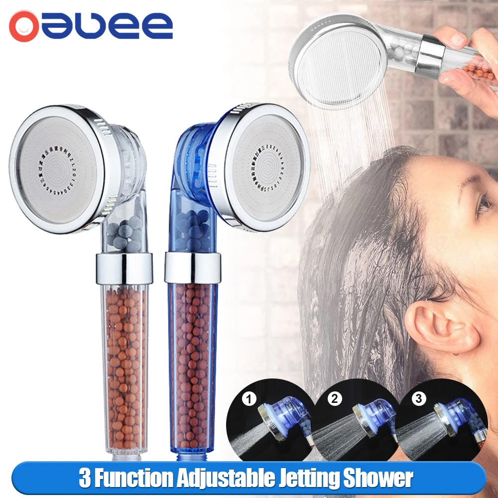 

Oauee 3 Function Adjustable Jetting Shower Head Bathroom High Pressure Water Handheld Saving Filter SPA Shower Heads with box