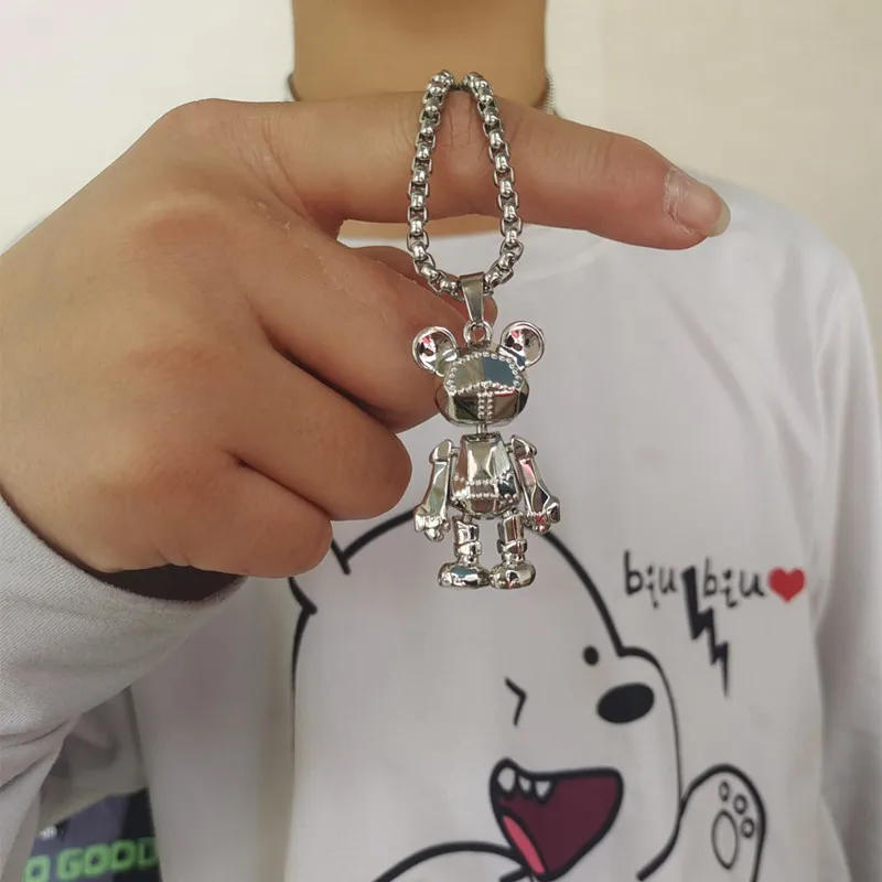 

Fashion Simple Titanium Steel Mechanical Bear Pendant Necklace Women Hip Hop Cartoon Animal Sweater Chain Jewelry Accessories