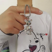fashion simple titanium steel mechanical bear pendant necklace women hip hop cartoon animal sweater chain jewelry accessories