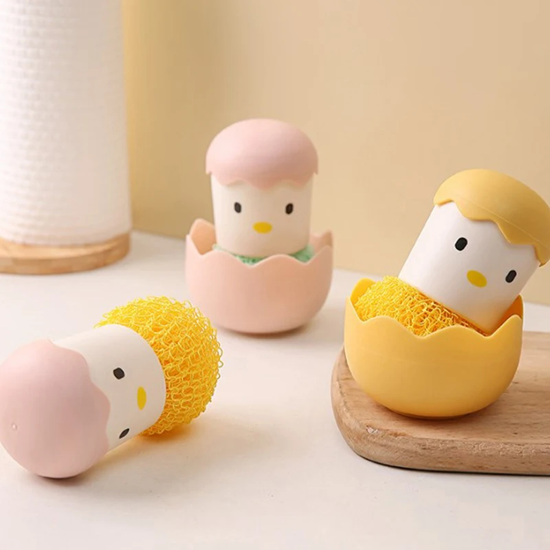 

Cute Egg Kitchen Cleaning Brush Silicone Dishwashing Brush Fruit Vegetable Cleaning Brushes Pot Pan Sponge Scouring Pads