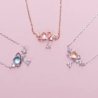 aurora water drop planet charm necklace girls sweet simple student best friend three color girls necklaces birthday gifts