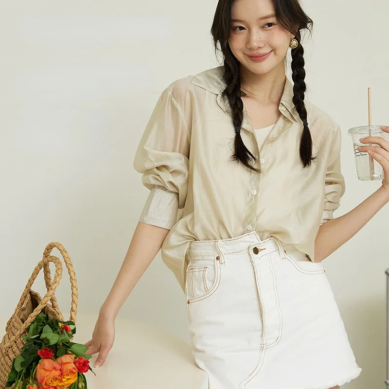 

New Spring Sunscreen Shirts Women's Korean Candy Color Slim Thin Simple Blouses Female Long Sleeves Breathable Top Cardigan