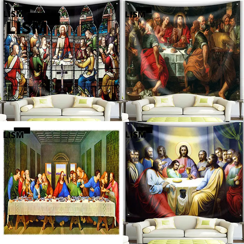 

Last Supper Tapestry Christ Jesus Easter Catholic Religion Wall Hanging Room Decor Christmas Decoration Large Fabric Tapestries