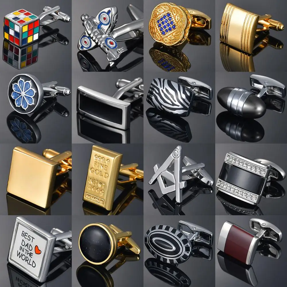

Men's French Shirt Cufflinks Male Cuff Links Gift for Him Gold Square Classic High Quality Brass Silver Color Cufflinks
