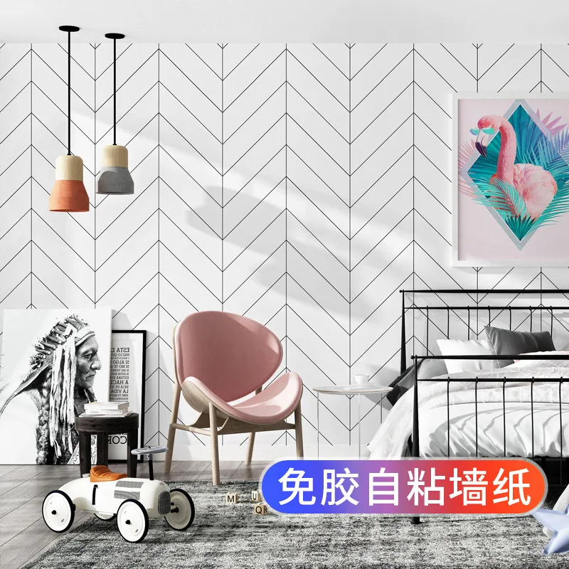 Фото Черно-белые клетчатые самоклеящиеся обои в скандинавском стиле Ins Line Pattern Peel and Stick для гостиной, спальни, Simple Ba №2