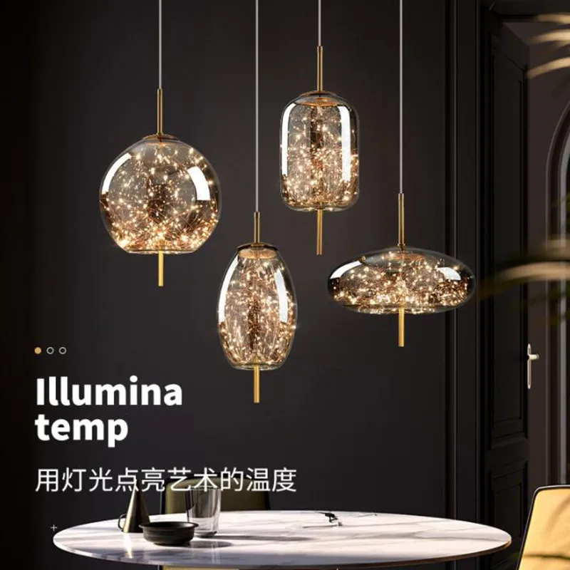 

Postmodern LED Starry Sky Pendant Lights Amber Smoky Grey Glass Luxury Living Room Pendant Lamps for Home Decor Light Fixtures