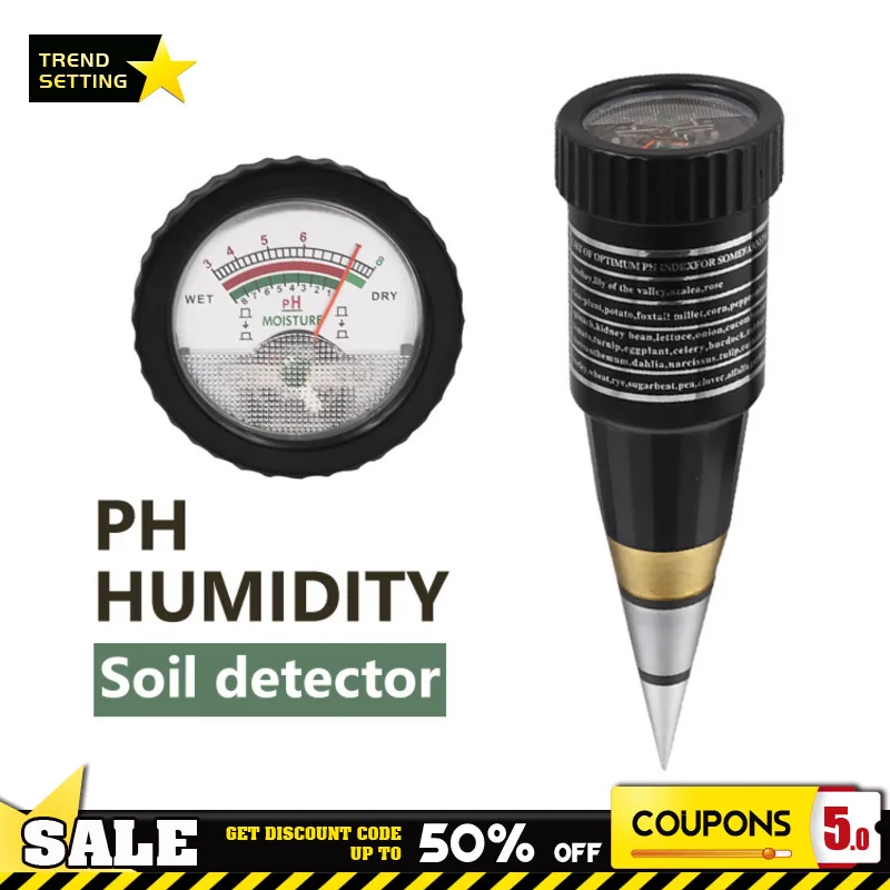 

Handheld Moisture Humidity Soil Detector Meter Tester For Garden Soil PH Metal Probe 10-80% Hygrometer