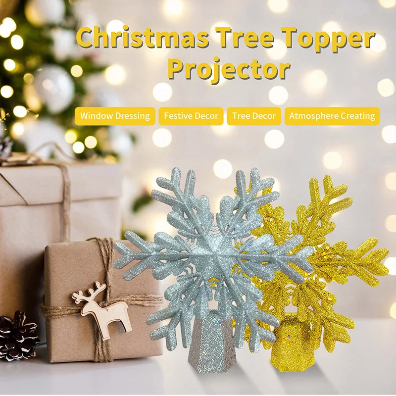 

20CM Christmas Tree Top Snowflake Hollowed-Out Christmas Tree Top LED Star Light Pendant XMAS Decoration Snowflake Projector