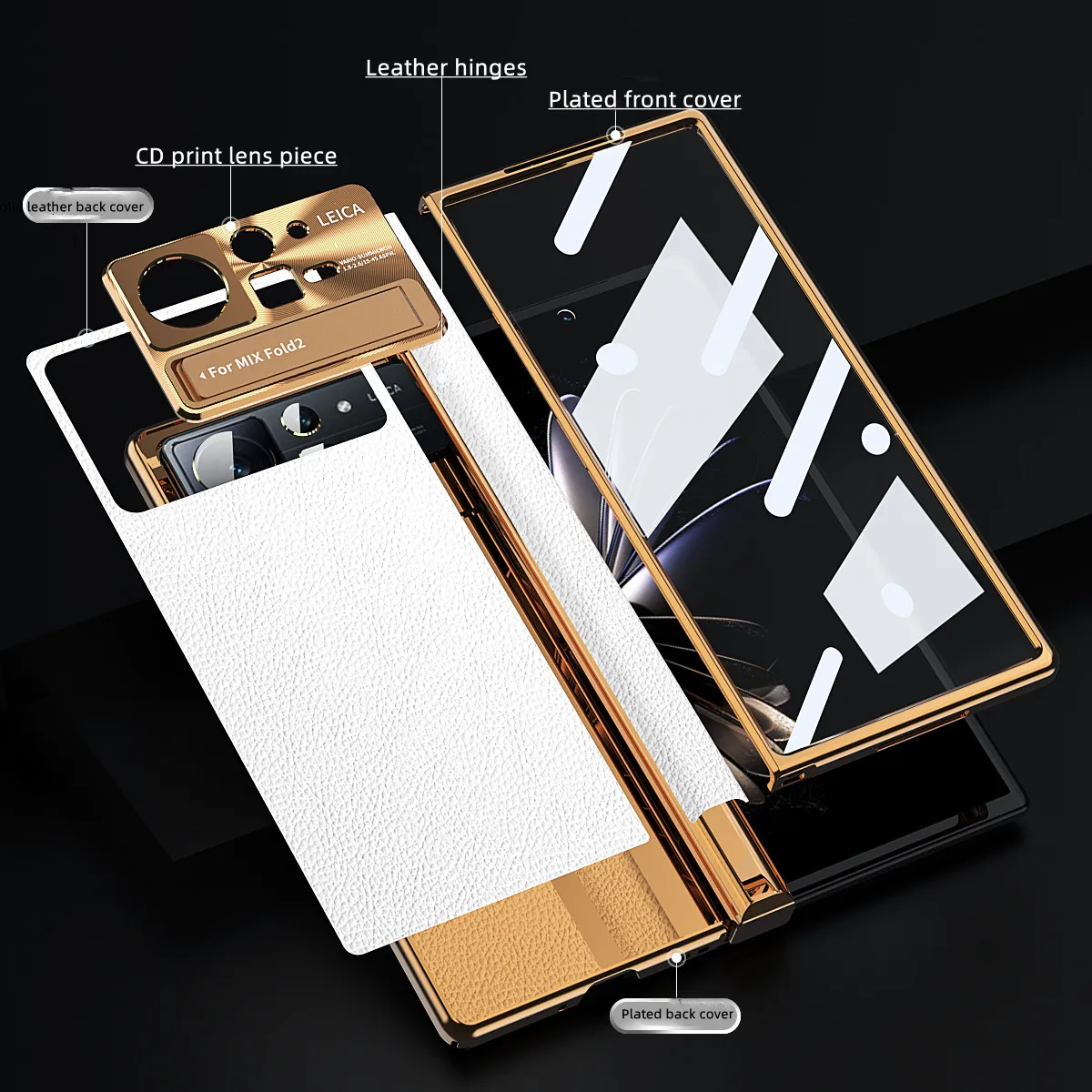 Чехол для телефона Xiaomi Mix Fold 2 однотонный кожаный складной чехол с петлями
