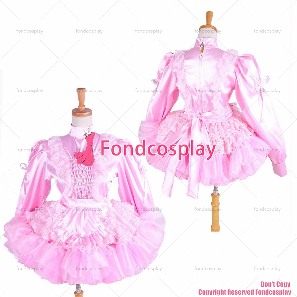 

tailor-made sexy adult dressing cross maid sissy lockable uniform baby pink satin-lace dress costume cosplay tv/cd[g1407]