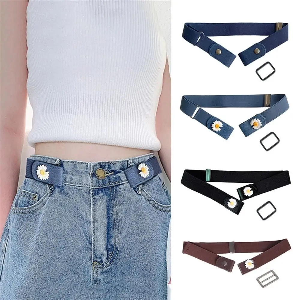 

Female Belt Blue Elastic Belt Without Buckle for Women/Men Flowers Adjustable Stretch Band Jeans Accessories Ceinture Femme