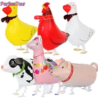 walking animal balloons farm theme birthday party walking balloon foil pony duck rooster cow pig sheep spotted dog ballons decor