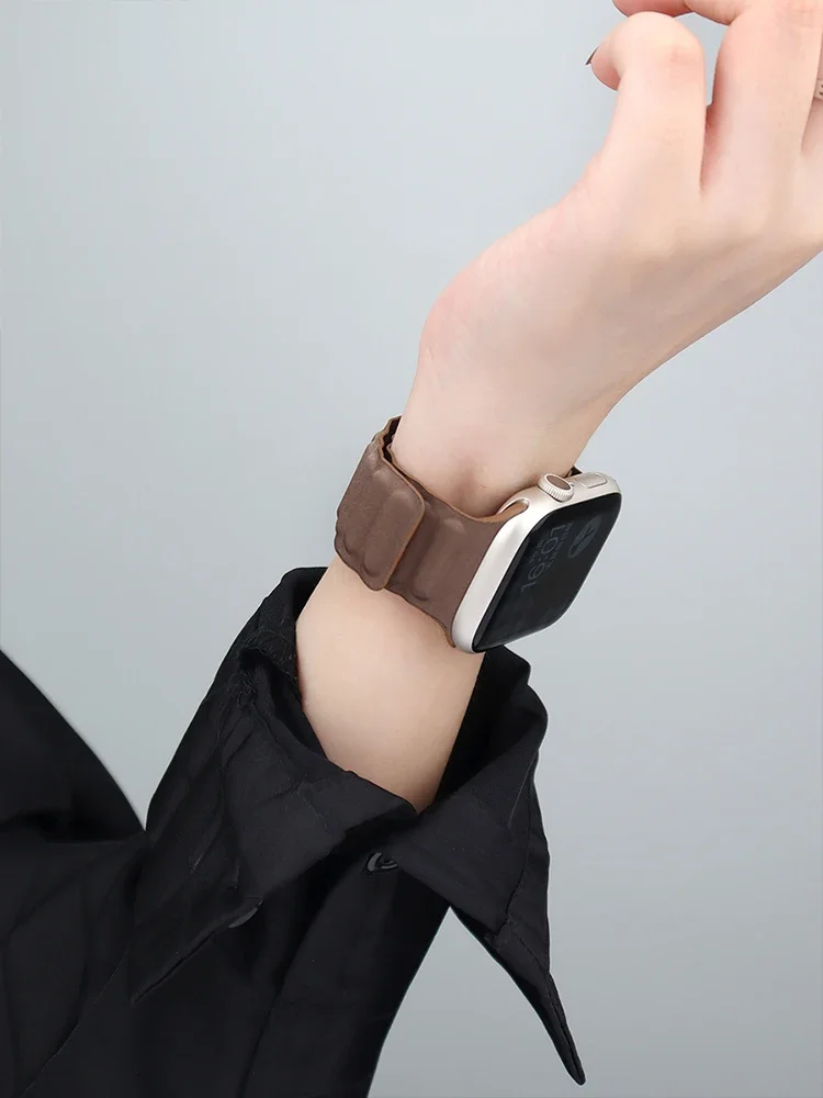 Кожаный Ремешок Для Часов Apple Watch 45 Мм 41 44 40 Оригинальный Браслет С Магнитной