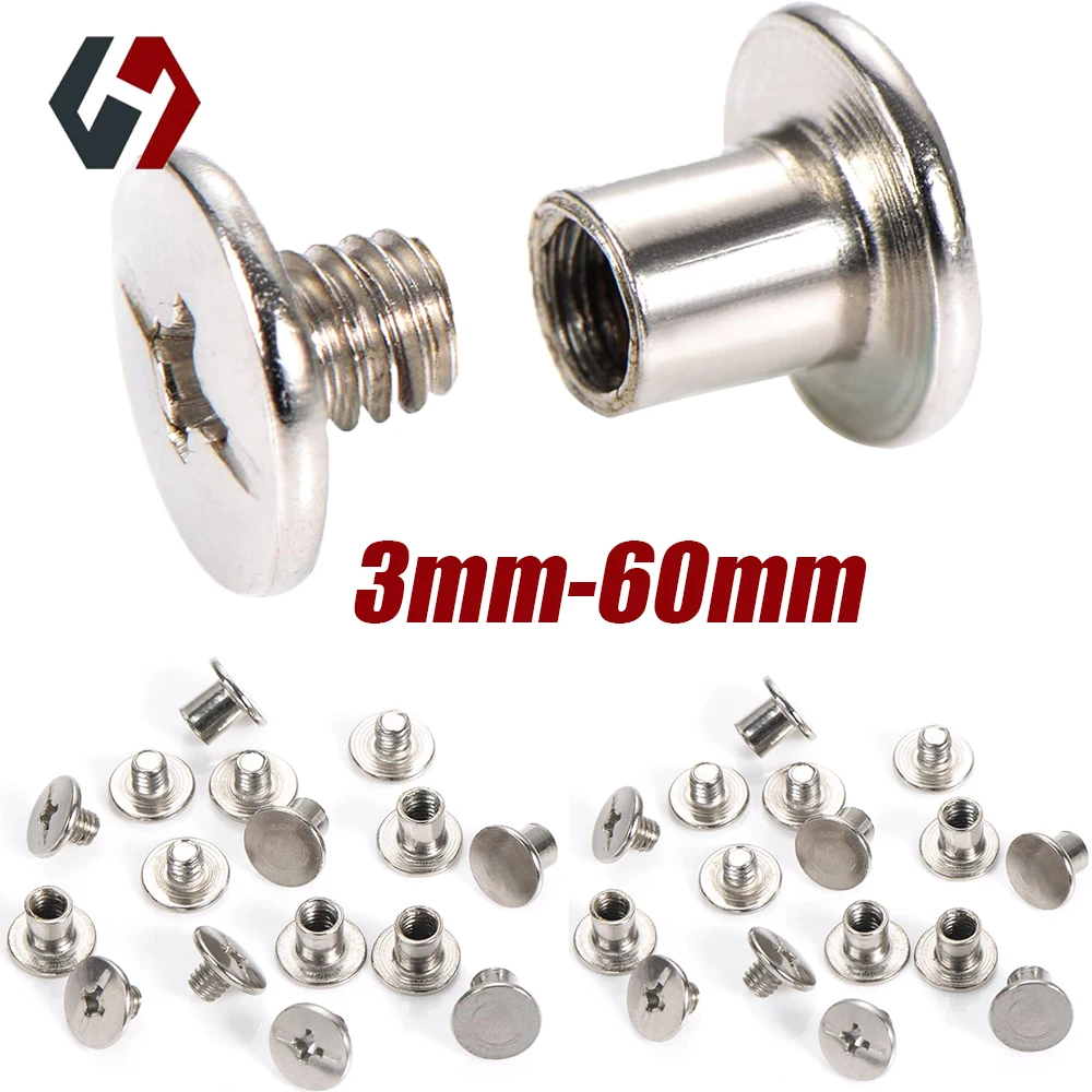 

10Set Chicago Screw Set Carbon Steel Nickel Plated M4M5 Female Locking Hardware Leather Craft Studs For Photo Albums Binding