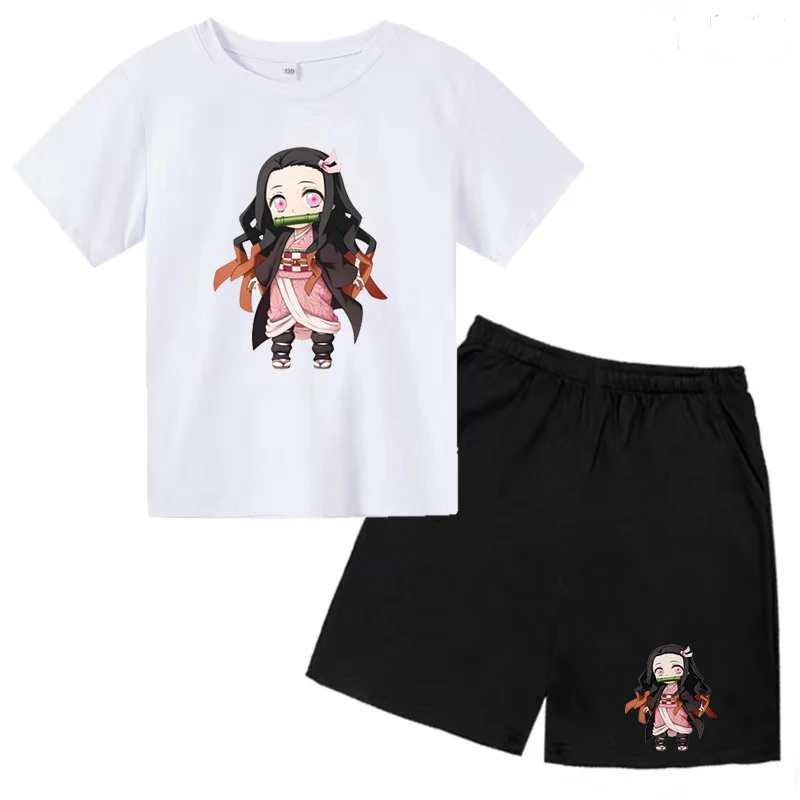 Summer Fashion Japanese Anime Girl T-shirt Graphic Demon Killer Suit Cartoon Harajuku Children's Short Sleeved Casual Cute Top