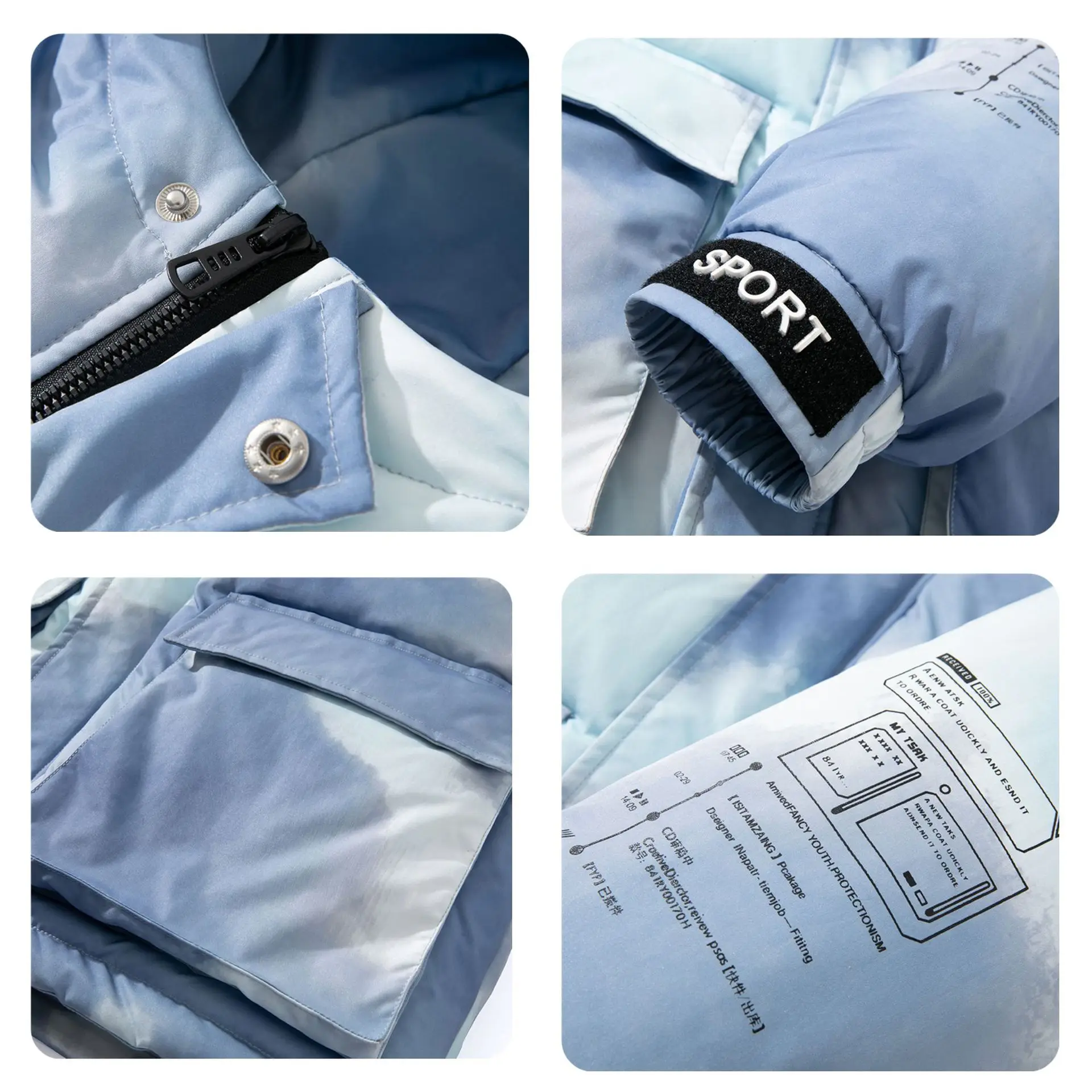 2022 Tie Dye Down Winter Coats Men Japanese Fashion Loose Thick Workwear Warm Coat Gradient Color Hooded Jackets couple clothes